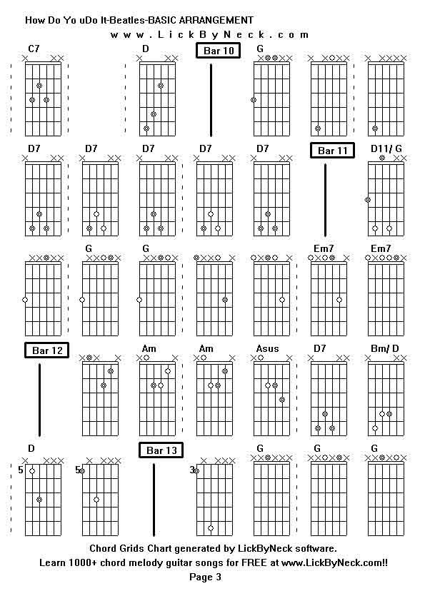 Chord Grids Chart of chord melody fingerstyle guitar song-How Do Yo uDo It-Beatles-BASIC ARRANGEMENT,generated by LickByNeck software.